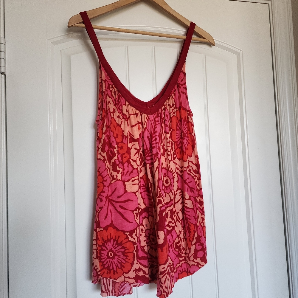 Free People Hawaiian print loose tank top Pink Orange SMALL